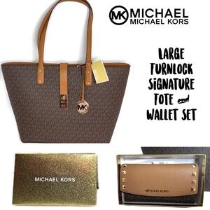 Michael Kors MK Signature Brown Leather Bag Wallet